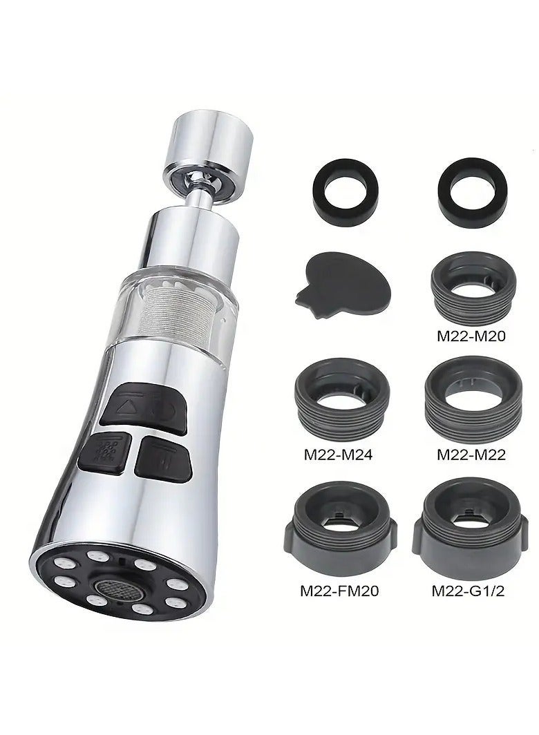 Kitchen Tap Spray Head with Filter, 360° Swivel Spout Faucet Extender 3 Modes, High Pressure Water Faucet Sprayer Aerator Attachment, FM22 FM24 G1/2 Kitchen Sink Tap Nozzle Replacement Head with Adapters - Image 1