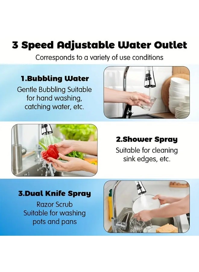 Kitchen Tap Spray Head with Filter, 360° Swivel Spout Faucet Extender 3 Modes, High Pressure Water Faucet Sprayer Aerator Attachment, FM22 FM24 G1/2 Kitchen Sink Tap Nozzle Replacement Head with Adapters - Image 5