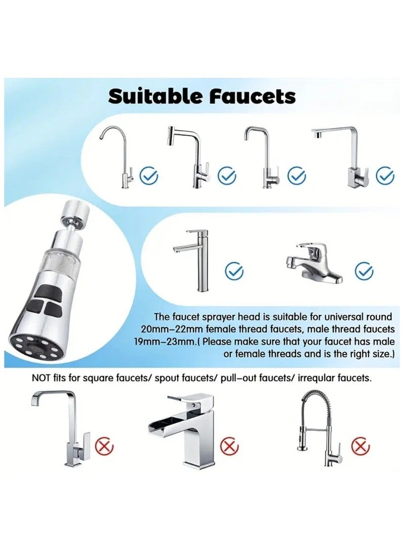 Kitchen Tap Spray Head with Filter, 360° Swivel Spout Faucet Extender 3 Modes, High Pressure Water Faucet Sprayer Aerator Attachment, FM22 FM24 G1/2 Kitchen Sink Tap Nozzle Replacement Head with Adapters - Image 4