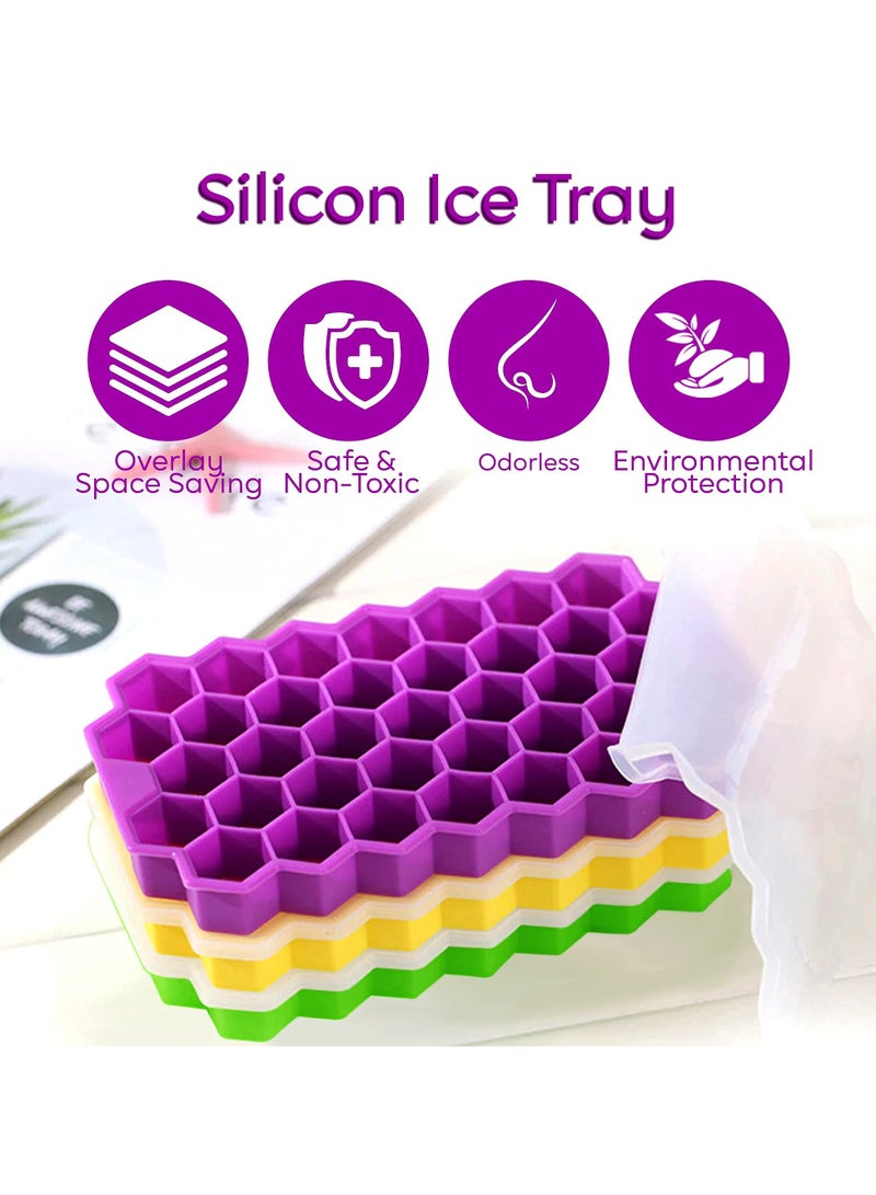 ELFSA Showay Honeycomb Reusable Ice Cubes Tray, Bundle (Pack of 3 - Yellow, Green and Purple), Silicone Small Ice Cube Tray with Cover, Honeycomb Ice Ball Mold, Honeycomb Mold for Ice Making  - Image 3