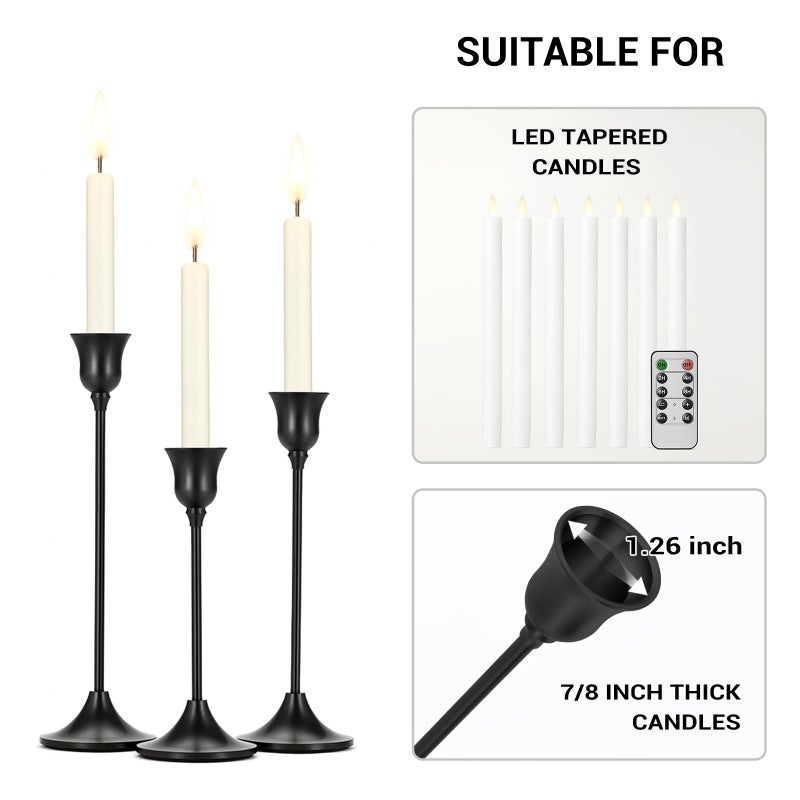 Tifanso Black Candle Stick Holder - 3PCS Taper Pillar Tall Candlestick Holders, Metal Vintage Decor, Dinner Table Dining Room Centerpieces Decorations for Wedding Fireplace Mantel Housewarming Gift - Image 5