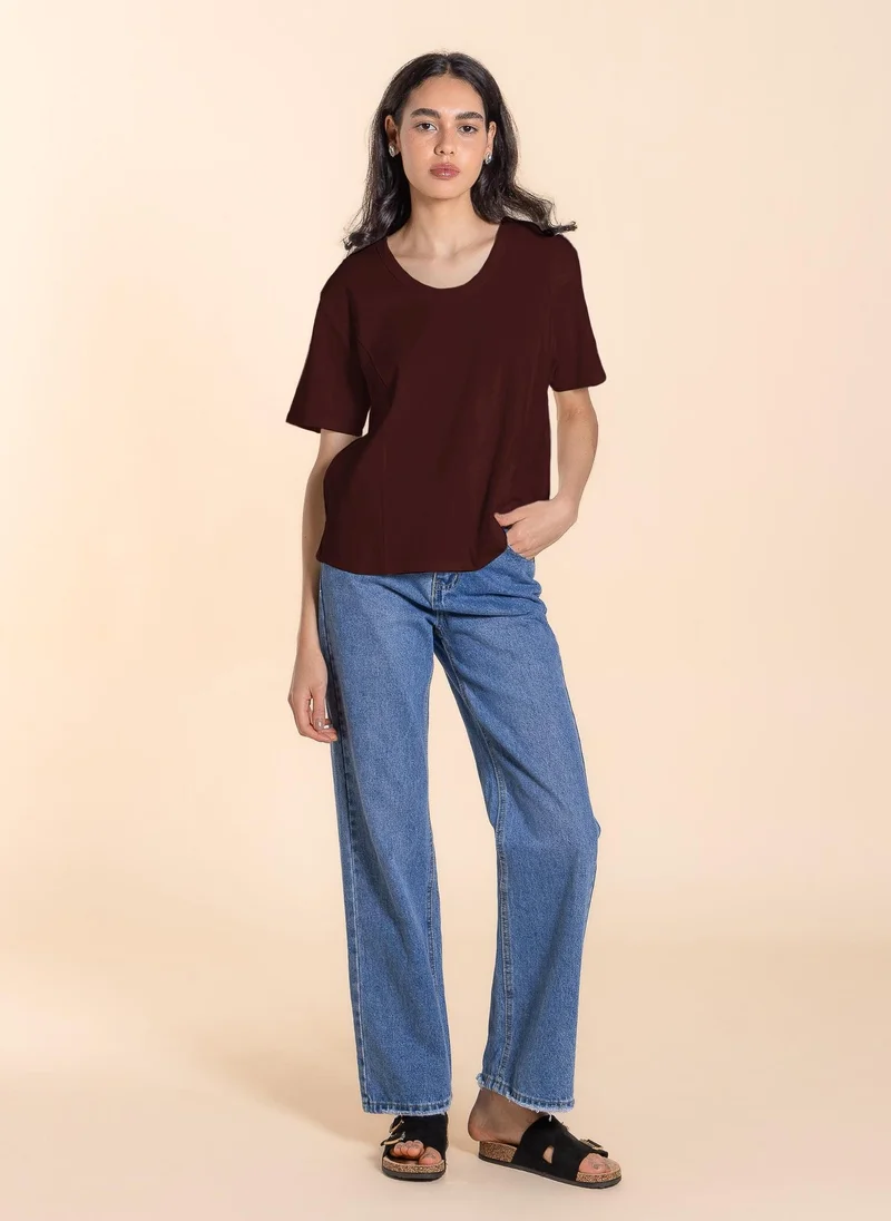 Shapes Maroon COMFORT DETAILED T-SHIRT for Women | Best Price UAE