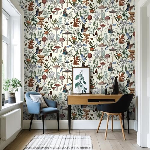 EeeComing Mushroom Wallpaper Peel and Stick Boho Wallpaper Mushroom Contact Paper Removable Wall Paper for Bedroom Living Room Bookcase Bathroom Self Adhesive Vinyl 78.7" x 16.14" - Image 5