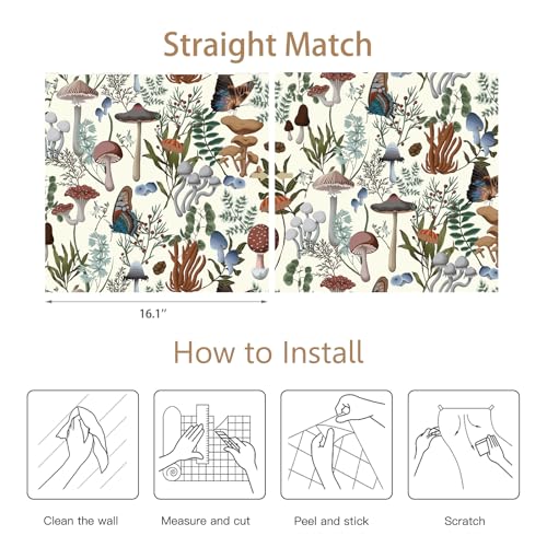 EeeComing Mushroom Wallpaper Peel and Stick Boho Wallpaper Mushroom Contact Paper Removable Wall Paper for Bedroom Living Room Bookcase Bathroom Self Adhesive Vinyl 78.7" x 16.14" - Image 4