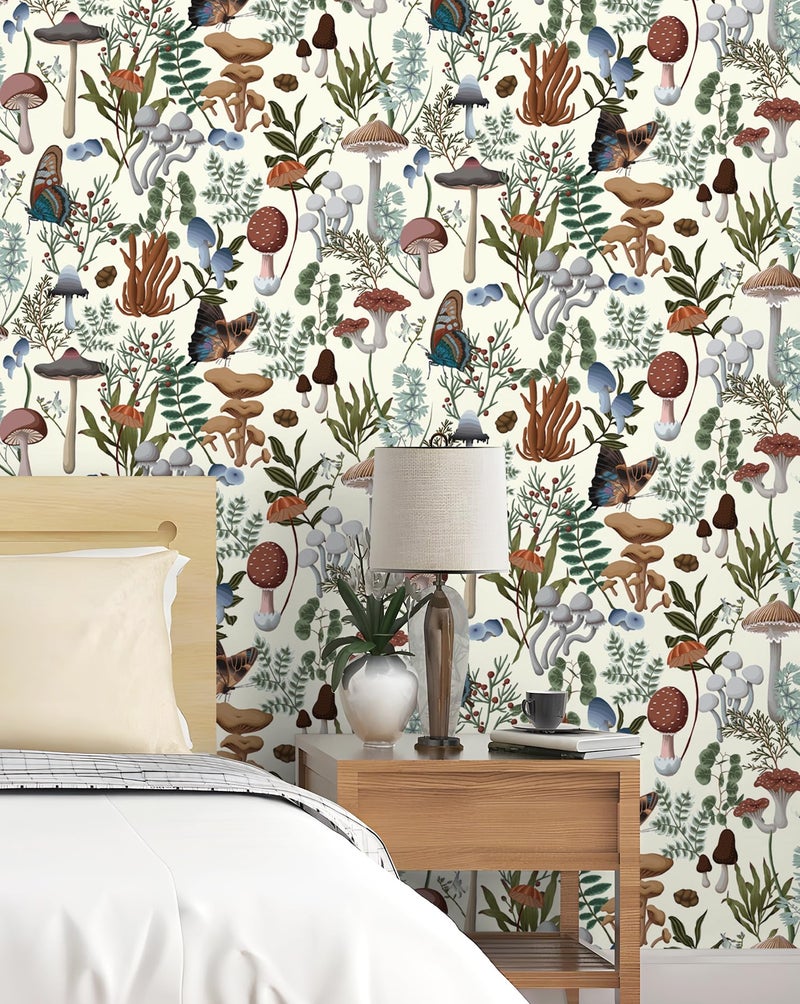 EeeComing Mushroom Wallpaper Peel and Stick Boho Wallpaper Mushroom Contact Paper Removable Wall Paper for Bedroom Living Room Bookcase Bathroom Self Adhesive Vinyl 78.7" x 16.14" - Image 3