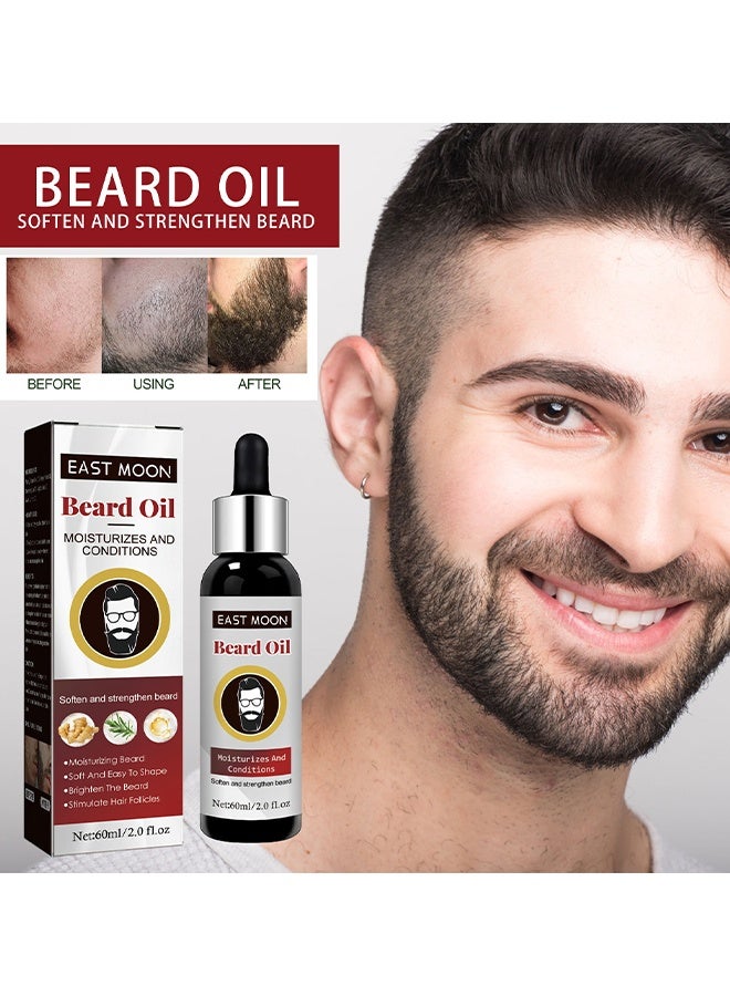 إيست مون 60 مل زيت لحية - بلسم ومنعم طبيعي 100٪ للرجال يرطب ويرطب لنمو اللحية يعالج اللحى الجافة والحكة - Image 1