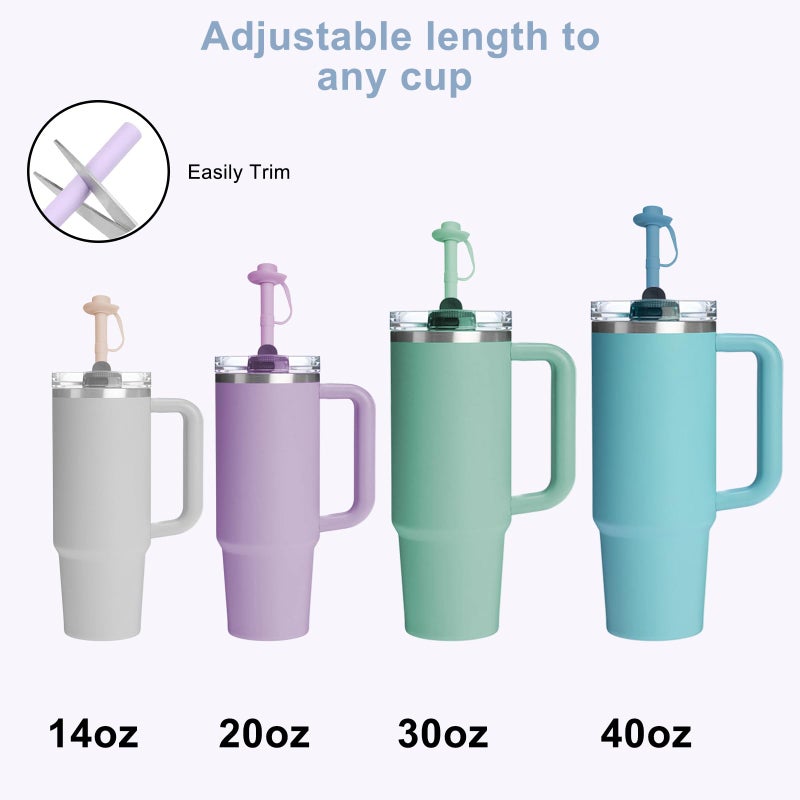 HEBEICRMY 2 Pack Reusable Silicone Straws for Stanley Cups 20oz 30oz 40oz, 12â€ Long Drinking Straws with Built-In Cowboy-Style Straw Top, Bite-Safe, Trim-to-Fit, Includes Cleaning Brush (Pink) - Image 3