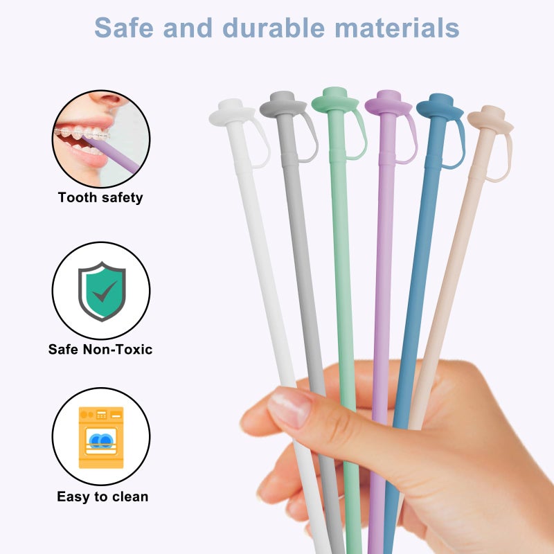 HEBEICRMY 2 Pack Reusable Silicone Straws for Stanley Cups 20oz 30oz 40oz, 12â€ Long Drinking Straws with Built-In Cowboy-Style Straw Top, Bite-Safe, Trim-to-Fit, Includes Cleaning Brush (Pink) - Image 4