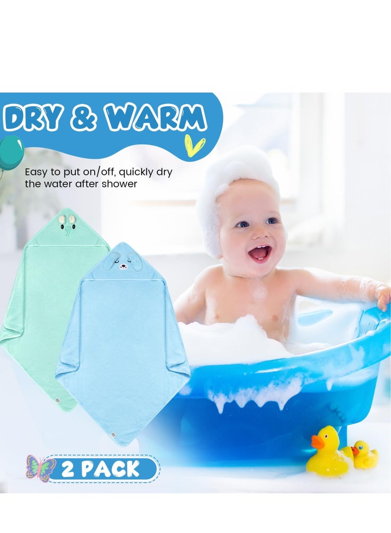 SOLARAE Baby Hooded Towel, 2 Pcs 32 x 32 in Coral Fleece Hooded Towel Infant Towels Absorbent Soft Bath Towel Baby with Bear Ear for Newborn Toddler Infant Baby Shower Stuff Gift (Blue, Green) - Image 4