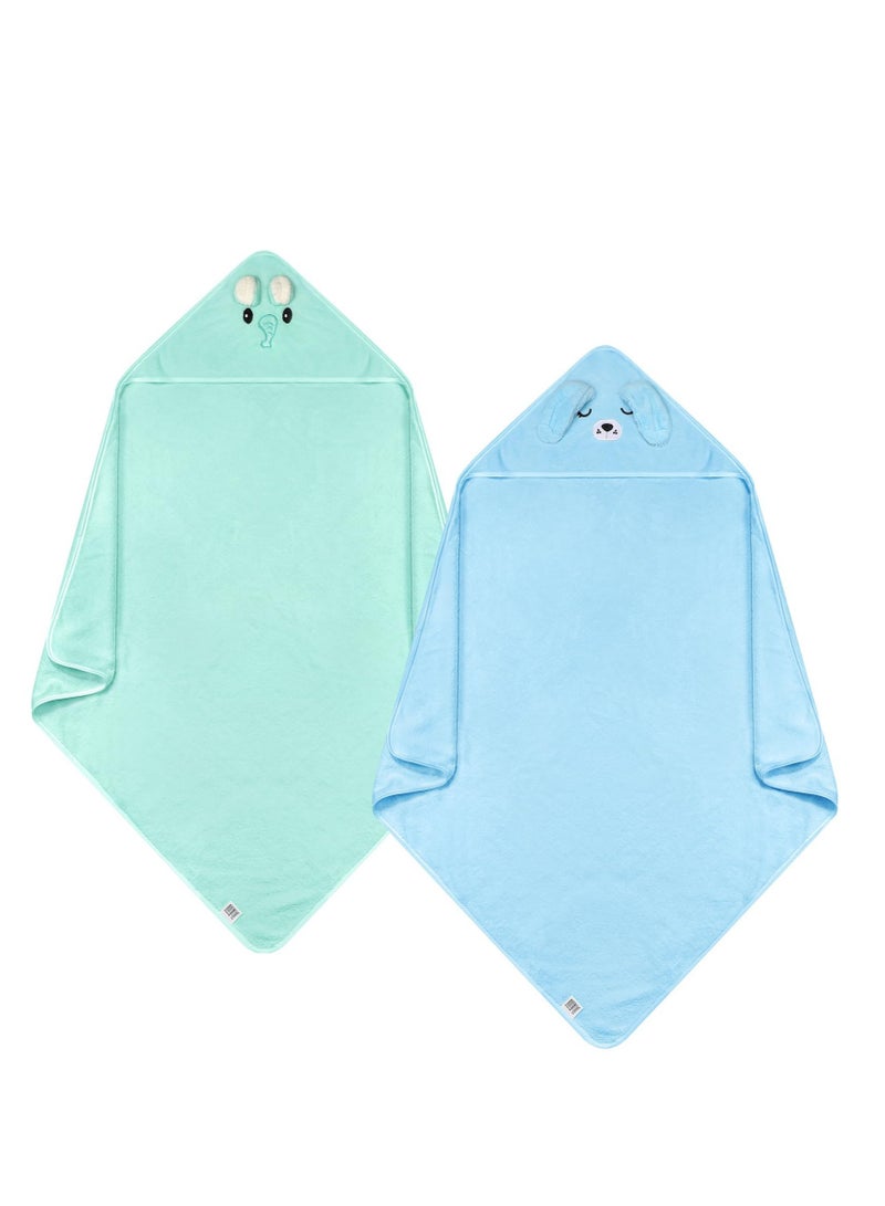 SOLARAE Baby Hooded Towel, 2 Pcs 32 x 32 in Coral Fleece Hooded Towel Infant Towels Absorbent Soft Bath Towel Baby with Bear Ear for Newborn Toddler Infant Baby Shower Stuff Gift (Blue, Green) - Image 1