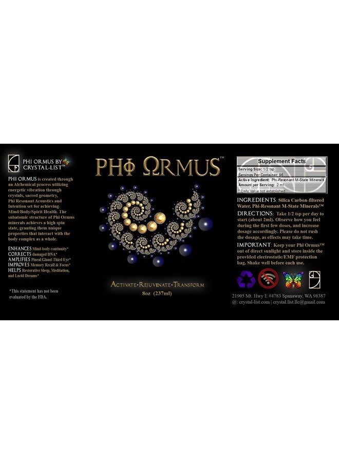 Phi Ormus - Phi ORMUS - 8-FL OZ (3 Month Supply)- Monoatomic Gold Ormus Concentrate - Intention & Vibration Preset for Prosperity, Wealth, Love, Optimal Health, Vitality, Energy & Balance. - Image 1