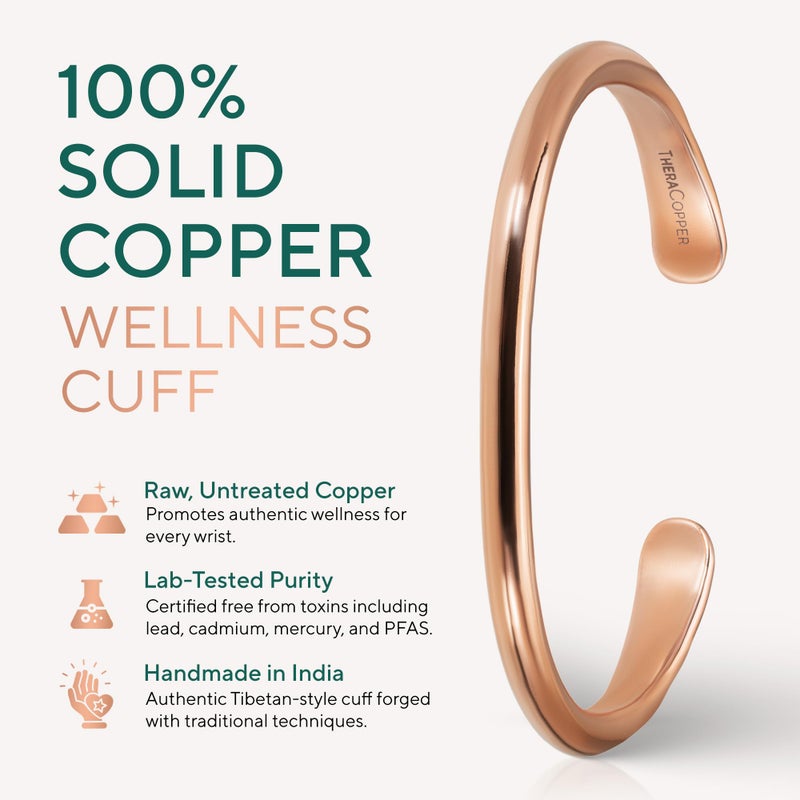 TheraCopper Copper Bracelet for Men & Women â€” 100% Pure Copper Bracelets â€” Raw, Solid & Uncoated Authentic Handmade Tibetan Bracelet Cuff Bangles (Barrel) - Image 2