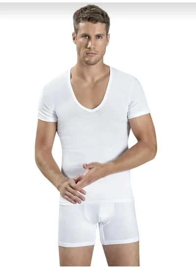 Jiber 213 Men's V Neck Half Sleeve Lycra Undershirt 12 Pieces