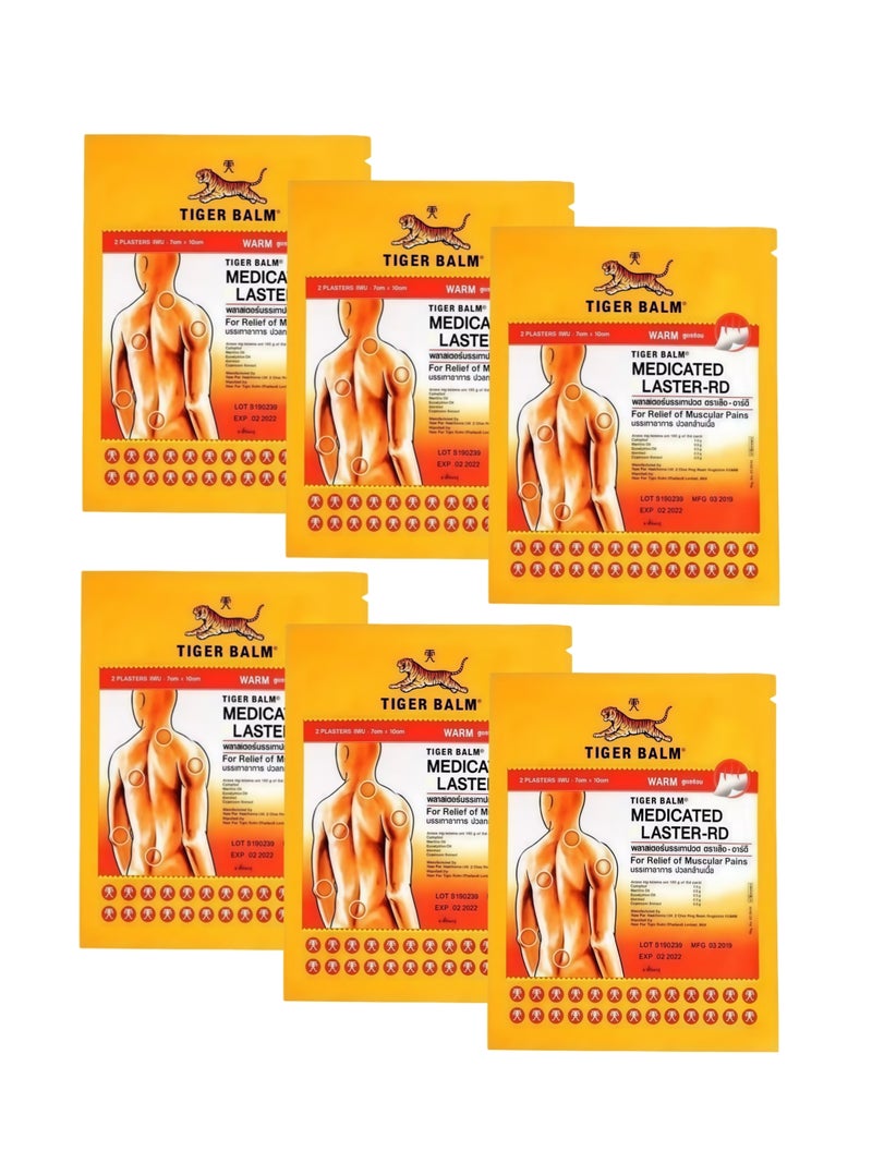 لصقة TIGER BALM الطبية لتخفيف آلام العضلات، تحتوي على مكونات عشبية طبيعية. 6 عبوات (12 لاصق) من صيغة التسخين، مناسبة للبشرة غير الحساسة. 7*10 سم