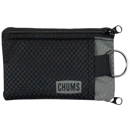 Chums Surfshorts Wallet - Lightweight Slim Wallet with RFID Blocking Card & Clear ID Window - Zippered, Water Resistant w/Key Ring (Black/Gray) - Image 1