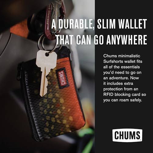 Chums Surfshorts Wallet - Lightweight Slim Wallet with RFID Blocking Card & Clear ID Window - Zippered, Water Resistant w/Key Ring (Black/Gray) - Image 2