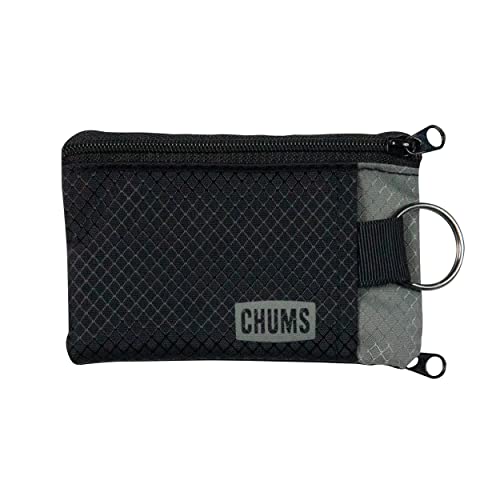 Chums Surfshorts Wallet - Lightweight Slim Wallet with RFID Blocking Card & Clear ID Window - Zippered, Water Resistant w/Key Ring (Black/Gray) - Image 4