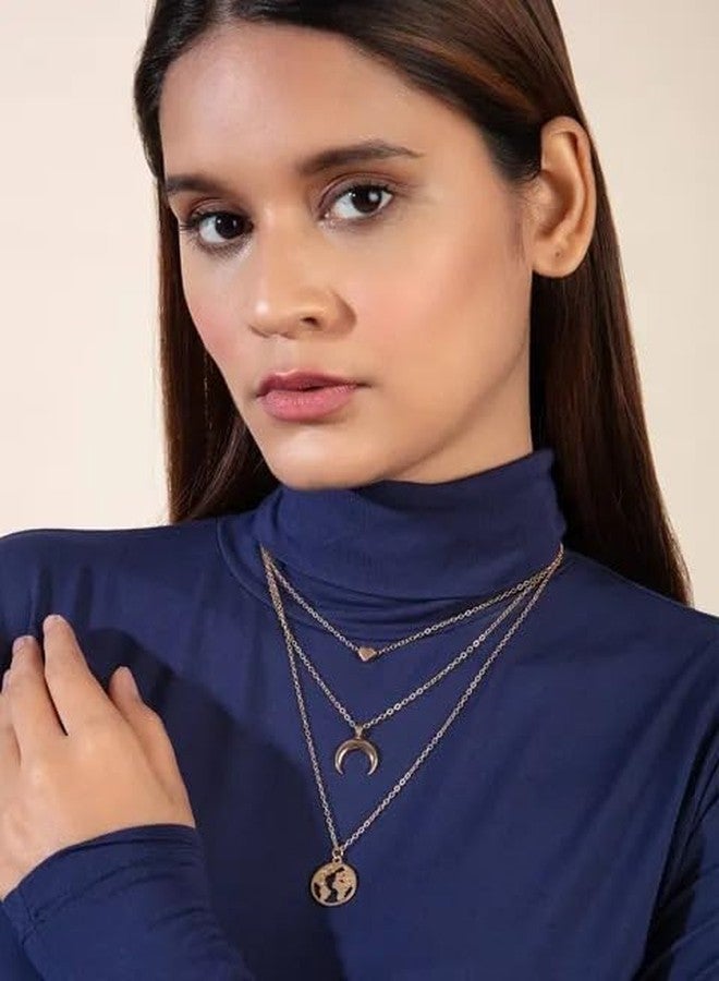 Pinapes Heart, Crescent & World Layered Necklace - Gold-Tone Triple Chain - Image 4