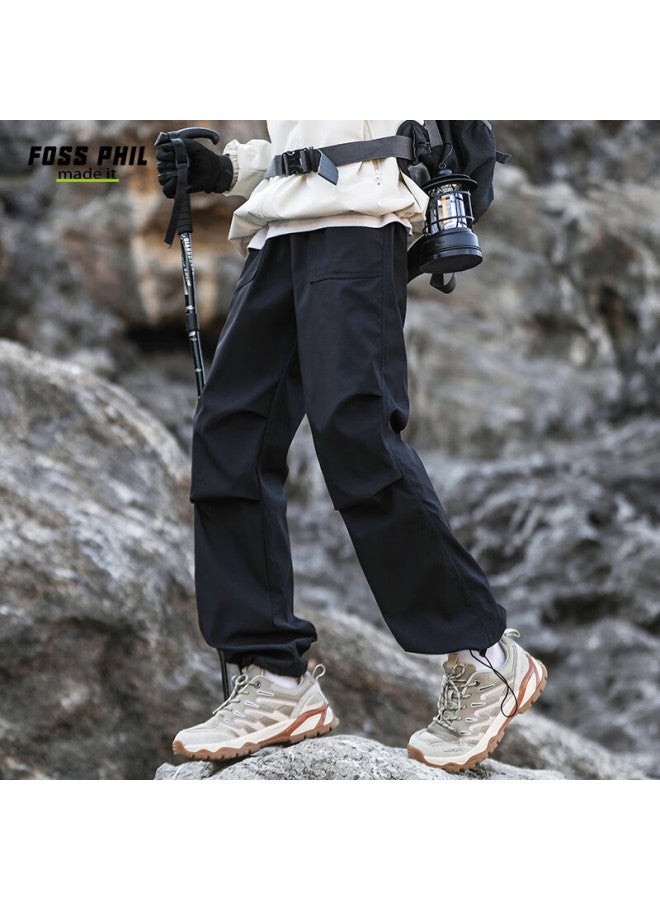 Foss Phil Men's American Workwear Pants Spring Summer Loose Straight Outdoor Assault Umbrella Paratrooper Sports Casual Pants 8398 Black S - Image 2