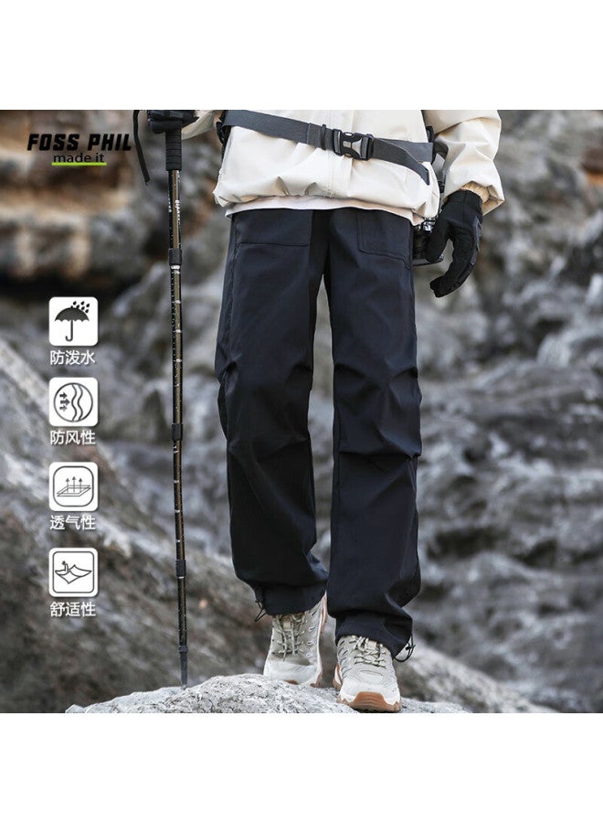 Foss Phil Men's American Workwear Pants Spring Summer Loose Straight Outdoor Assault Umbrella Paratrooper Sports Casual Pants 8398 Black S - Image 1