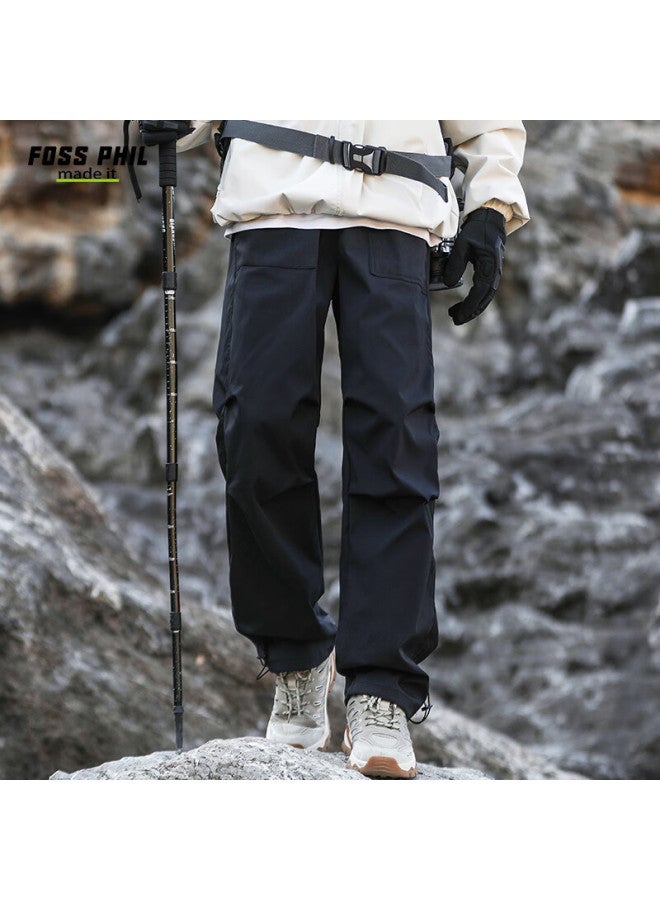 Foss Phil Men's American Workwear Pants Spring Summer Loose Straight Outdoor Assault Umbrella Paratrooper Sports Casual Pants 8398 Black S - Image 3