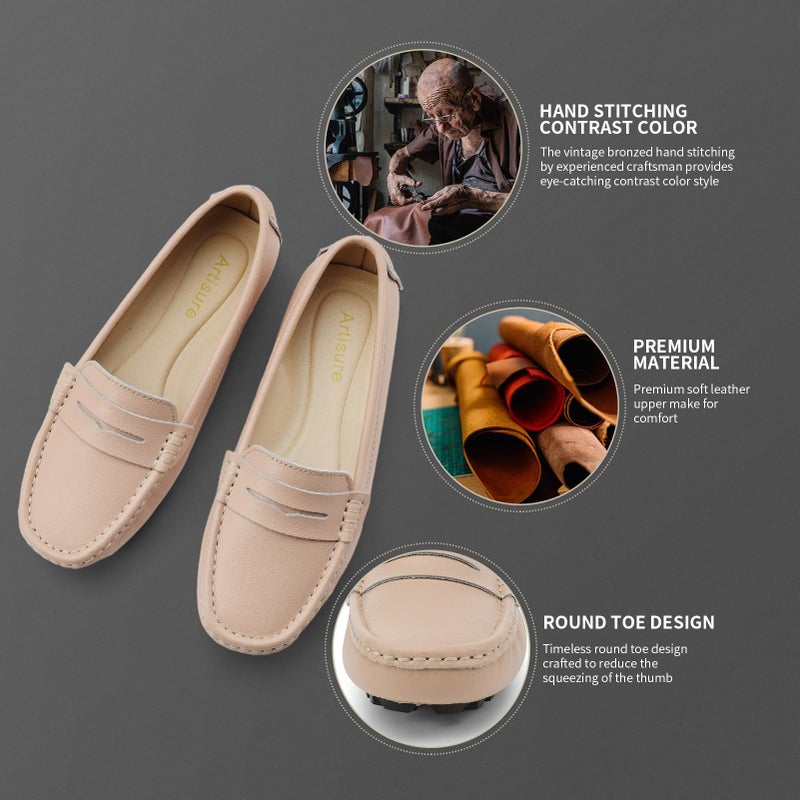 Artisure Women's Classic Handsewn Blush Pink Genuine Leather Penny Loafers Driving Moccasins Casual Boat Shoes Slip On Fashion Office Comfort Flats 6 M US SKS-1221SHF060 - Image 5