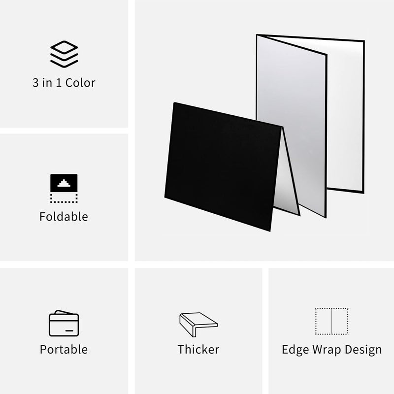 Meking 3 in 1 Photography Reflector Cardboard, 12 x 8 inch Folding Light Diffuser Board for Still Life, Product and Food Photo Shooting - Black, Silver and White, 2 Pack - Image 2