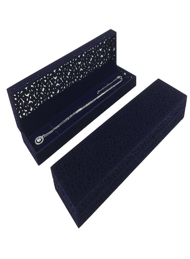 DesignSter Hollow Sapphire Blue Velvet Necklace Box - Long Chain Necklace Storage Case Jewelry Packaging Gift Box - Image 3