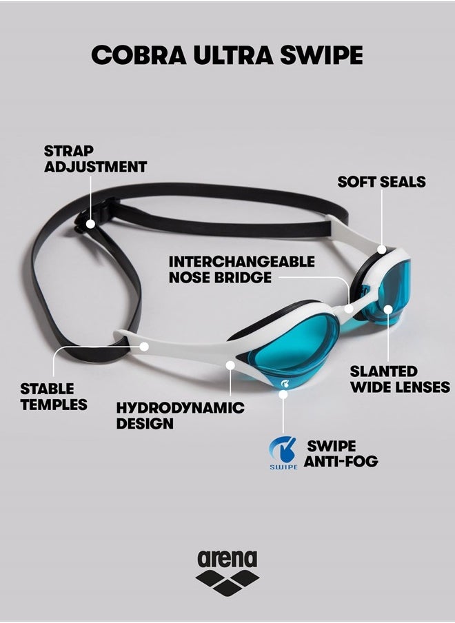 arena - Cobra Ultra Swipe Racing Swim Goggles For Men And Women, Non-Mirror Lens, Anti-Fog, Uv Protection, Blue/White/Black - Image 1