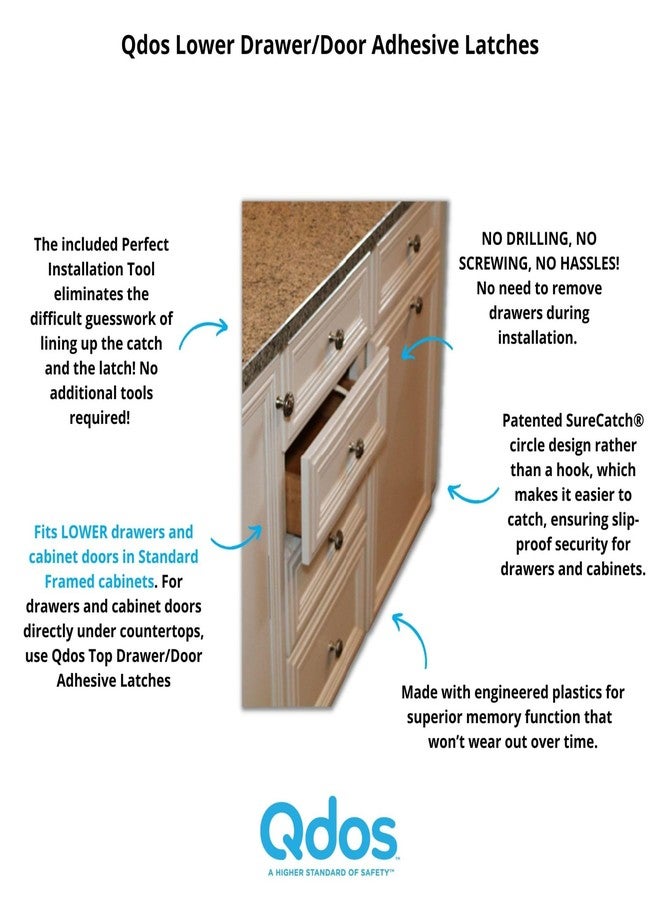 Qdos Safety Lower Drawer/Door Adhesive Latches | White | No Removing Drawers! No Drilling! No Tools Required! Fits Right the First Time! | Only For Framed Cabinet LOWER Drawers and Doors | 6 pack - Image 2