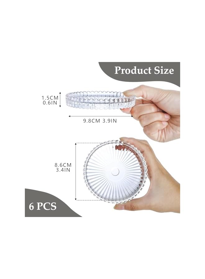 The Bros Set of 6 Clear Glass Pillar Candle Holder Plates,10cm Round Glass Candle Plate, Gear Serrated Candle Tray Plates for Table Centerpieces,Party, Wedding and Home Decor - Image 5