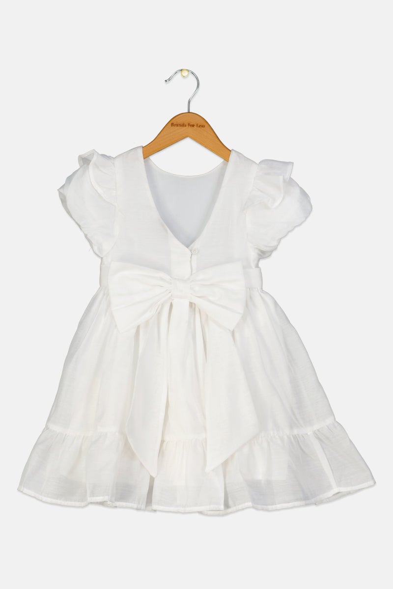 Lunamoon Toddlers Girl Solid Bow Back Dress, White - Image 3