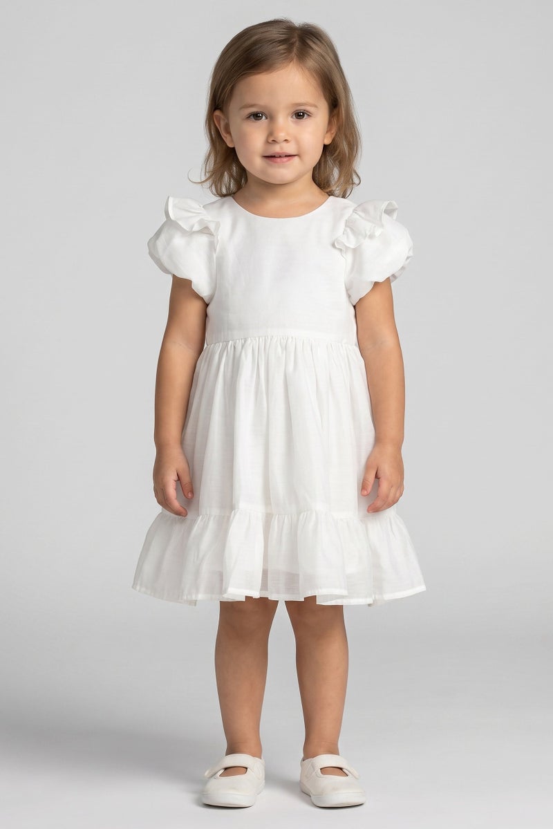 Lunamoon Toddlers Girl Solid Bow Back Dress, White - Image 1