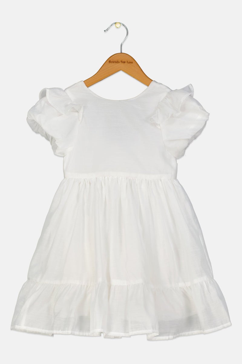 Lunamoon Toddlers Girl Solid Bow Back Dress, White - Image 2