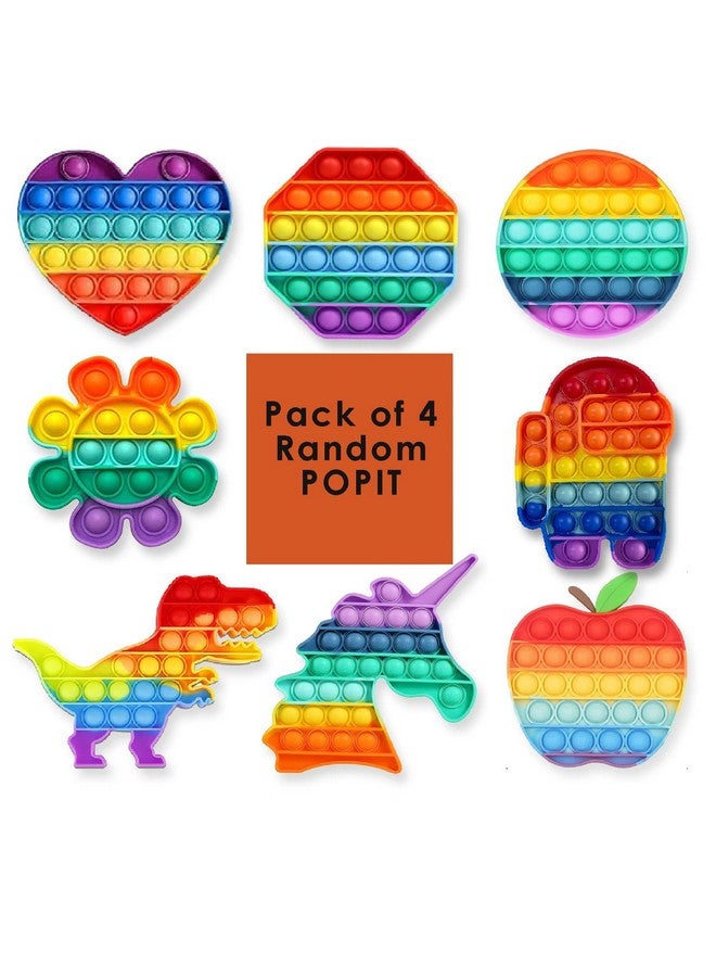 Magicwand Silicone Push Popit Fidget Toy for Autism,Stress Reliever,Squeeze Anti-Anxiety Toy for Kids【Pack of 4 Random Designs】 - Image 1