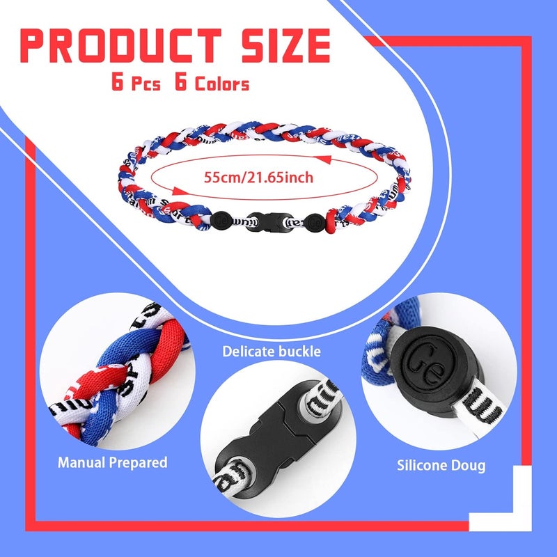 Nosiny 6 Pcs Baseball Rope Necklaces 3 Braided Rope Softball Tornado Titanium Sports Necklace for Team Gifts Men Women Sport Fans Player Assorted Colors - Image 3