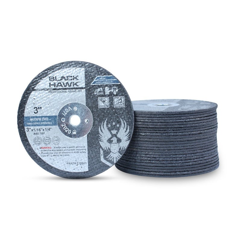 BHA Metal and Stainless Steel Cut Off Wheels for Die Grinders, 3” x 1/16” x 1/4” - 25 Pack - Image 1