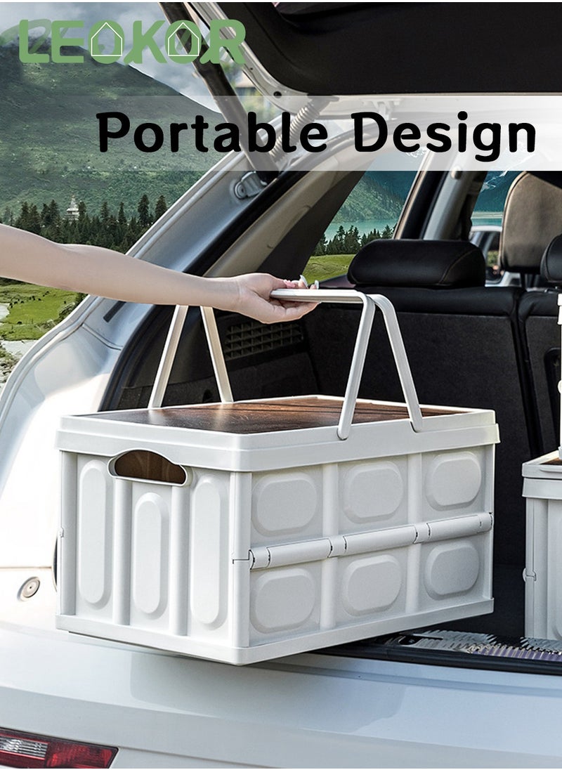LEOKOR Foldable Storage Box with Wooden Lid, Camping Storage Bins, Portable Waterproof Storage Container For Outdoor Barbeque Picnic Fishing Car, Home Vehicle Organization, 55L  - Image 2