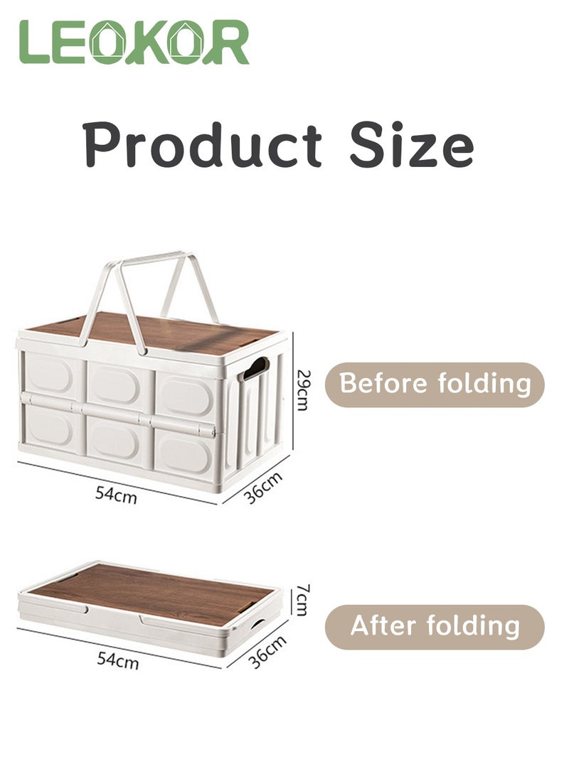 LEOKOR Foldable Storage Box with Wooden Lid, Camping Storage Bins, Portable Waterproof Storage Container For Outdoor Barbeque Picnic Fishing Car, Home Vehicle Organization, 55L  - Image 4