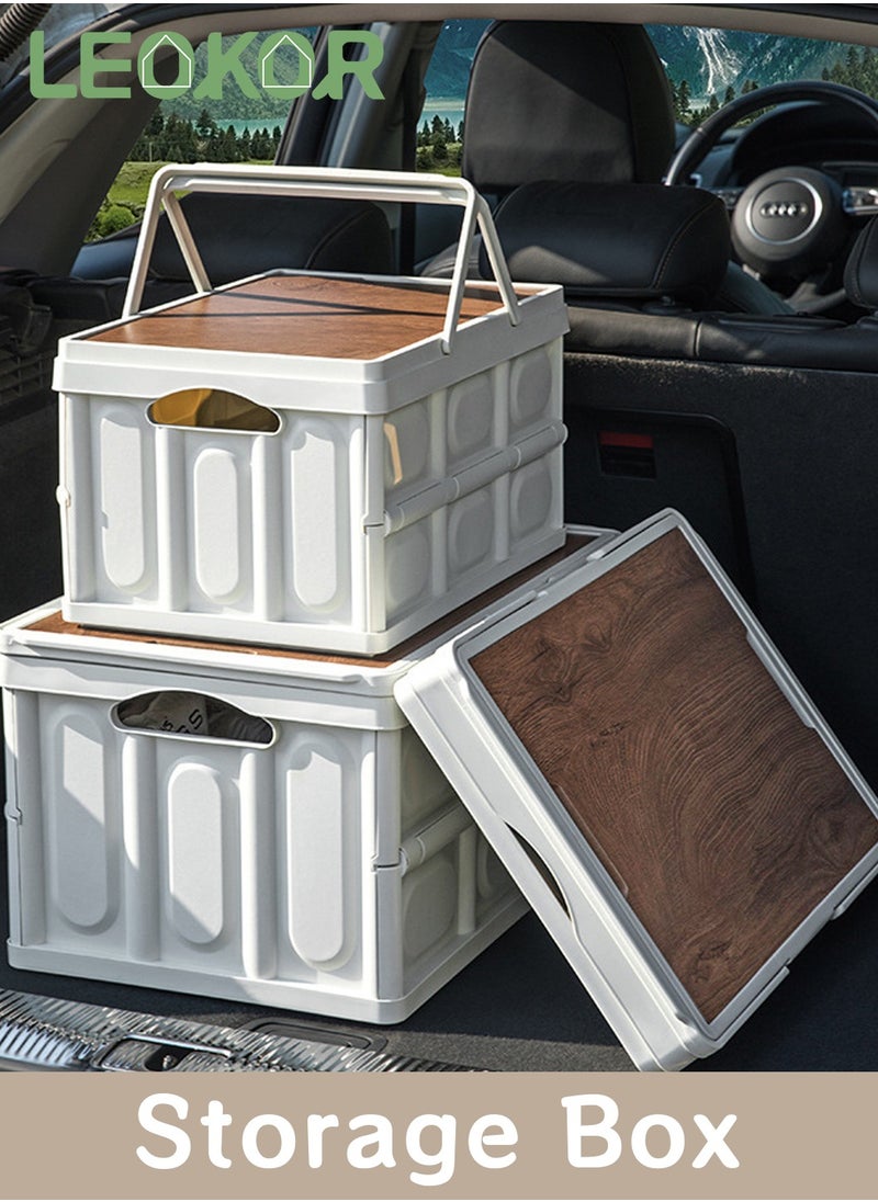 LEOKOR Foldable Storage Box with Wooden Lid, Camping Storage Bins, Portable Waterproof Storage Container For Outdoor Barbeque Picnic Fishing Car, Home Vehicle Organization, 55L  - Image 5