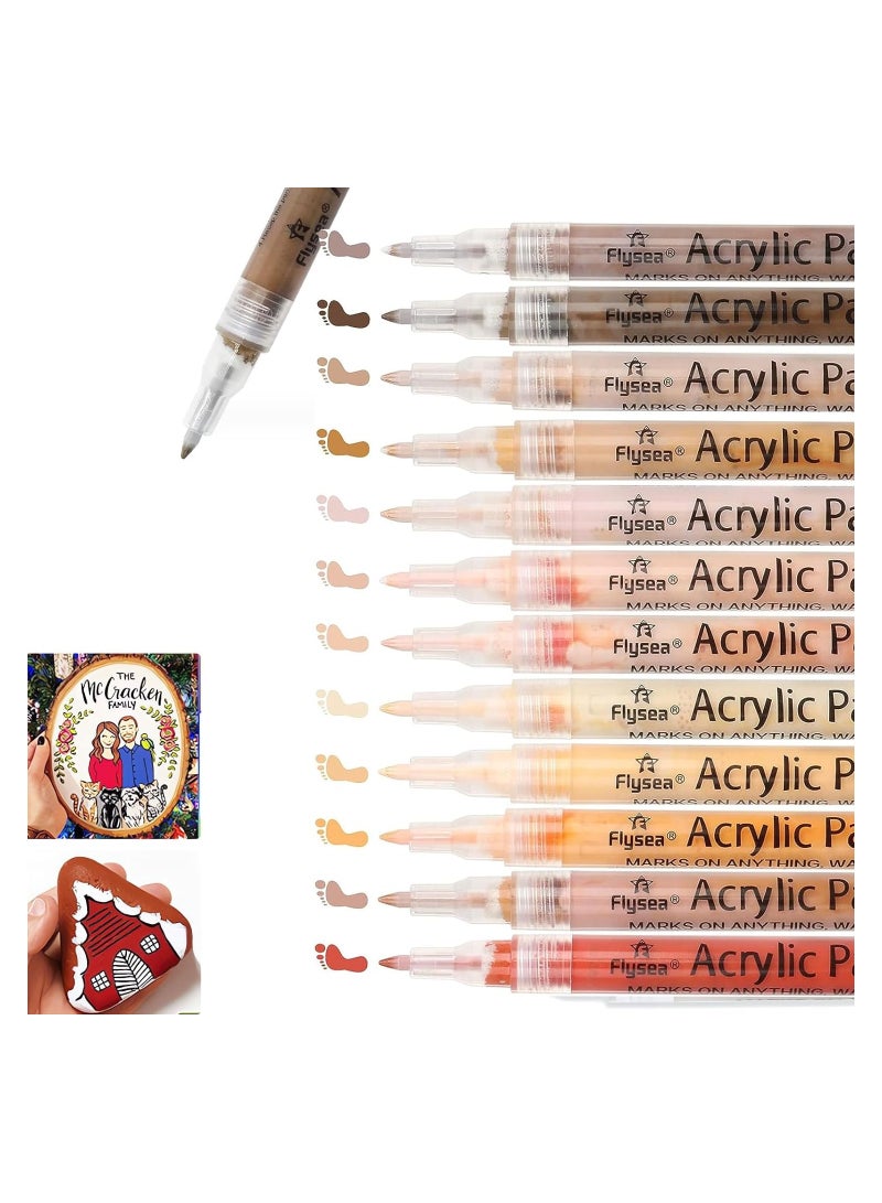 12 Skin Tone Acrylic Paint Pens - Extra Fine Tip Art Markers for Rocks, Canvas, Glass, Wood, and Manga Illustration Sketching - Image 1