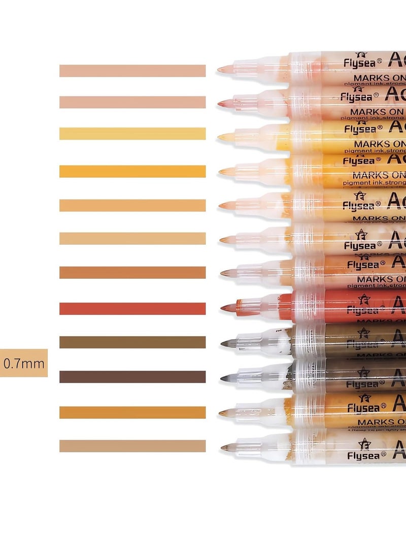 12 Skin Tone Acrylic Paint Pens - Extra Fine Tip Art Markers for Rocks, Canvas, Glass, Wood, and Manga Illustration Sketching - Image 2