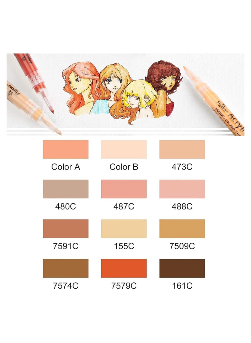 12 Skin Tone Acrylic Paint Pens - Extra Fine Tip Art Markers for Rocks, Canvas, Glass, Wood, and Manga Illustration Sketching - Image 3
