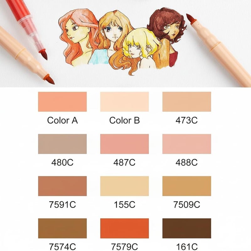 12 قلم طلاء أكريليك بألوان البشرة -Markers فنية ذات طرف دقيق لرسم الصخور، القماش، الزجاج، الخشب، ورسم المانغا - Image 4