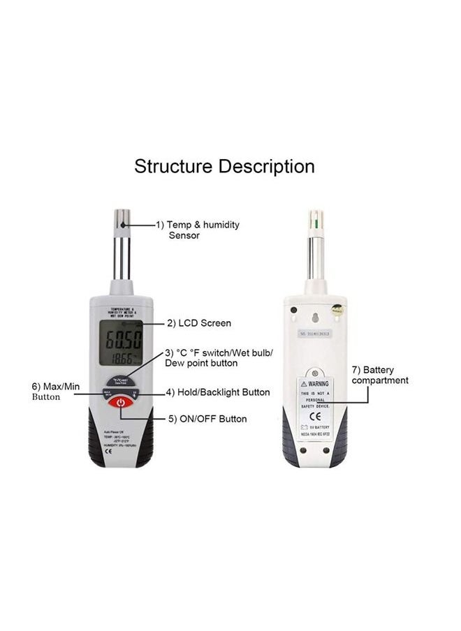 Mengshen - Mengshen Digital Psychrometer Handheld Backlight Temperature Humidity Meter with Dew Point and Wet Bulb Temperature for Industry, Agriculture, Home Daily Use Battery Included - Image 1