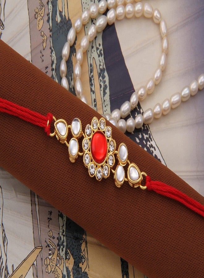 BANDHAN Ethnic Kundan Designer Rakhi for Brother with Roli Tika Pack (pack of 1)-DS12 - Image 3