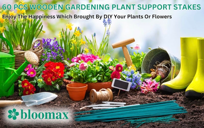 BLOOMAX® Hardwood Plant Support Sticks, Lengths-3 ft/10mm, Pack of-60 pcs- with Free Twist Ties - Image 4