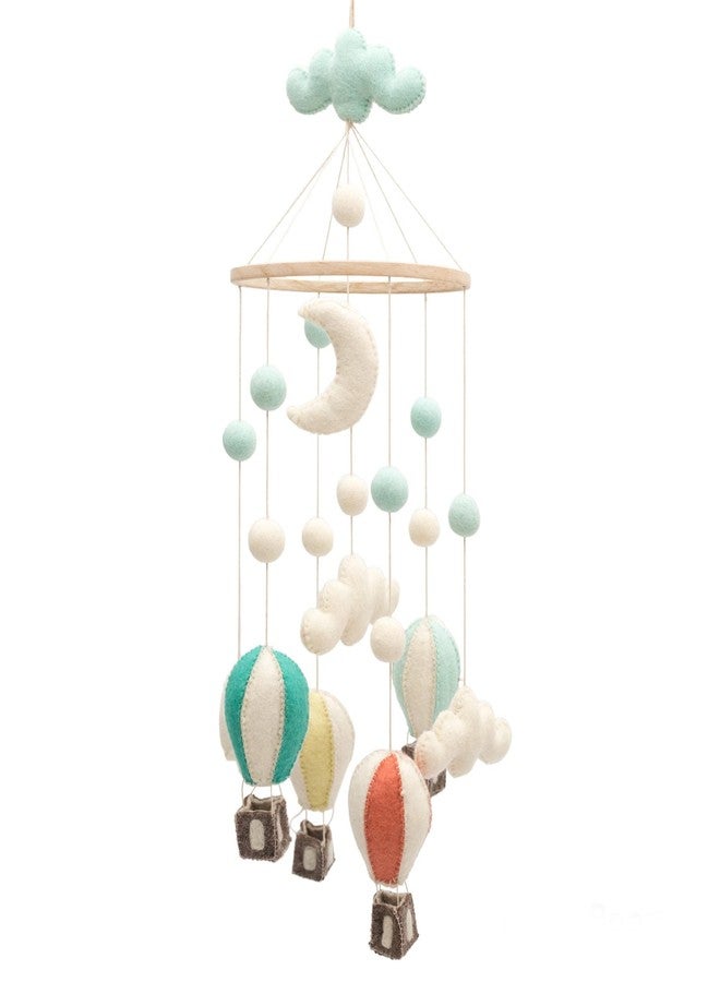 GLACIART ONE Baby Nursery Hot Air Balloon Mobile for Crib | Gender Neutral Felt Mobile With Hanging Clouds & Balls | Room Decorations Handmade From Natural Wool | Great Gift Idea - Image 1