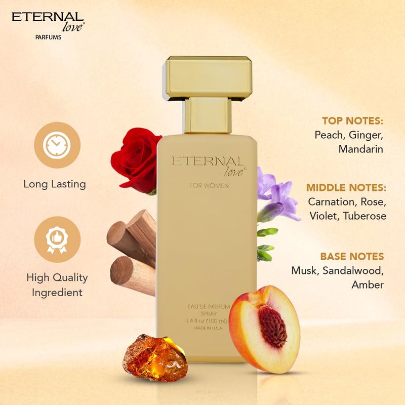 Eternal Love for Women - Long Lasting Eau de Parfum Spray - Premium Floral Fragrance with Peach & Sandalwood - Soft Feminine Scent - 3.4oz - Image 2