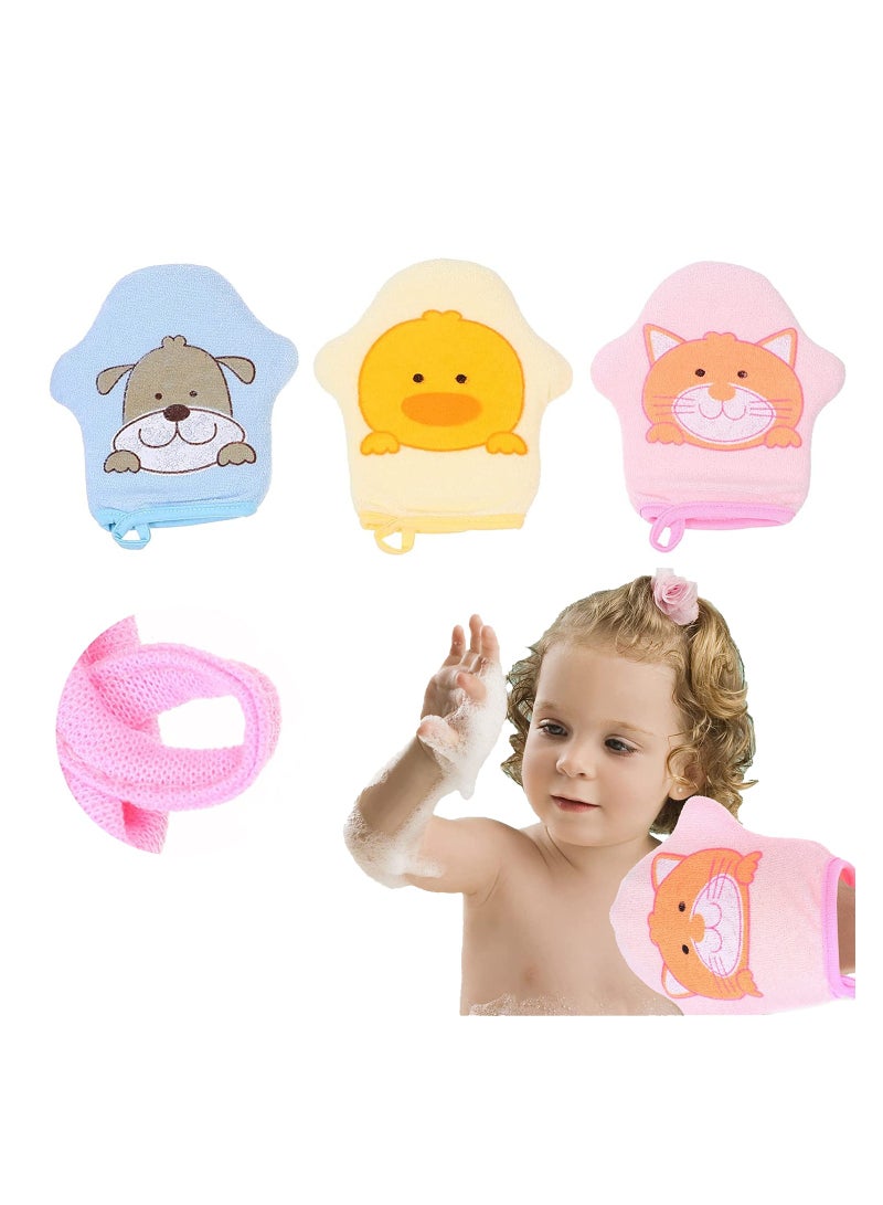 3pcs Baby Bath Gloves - Adorable Exfoliating Shower Mittens for Infants & Toddlers, Soft Sponge Body Cleansing Towels for Gentle and Fun Bath Time - Image 1